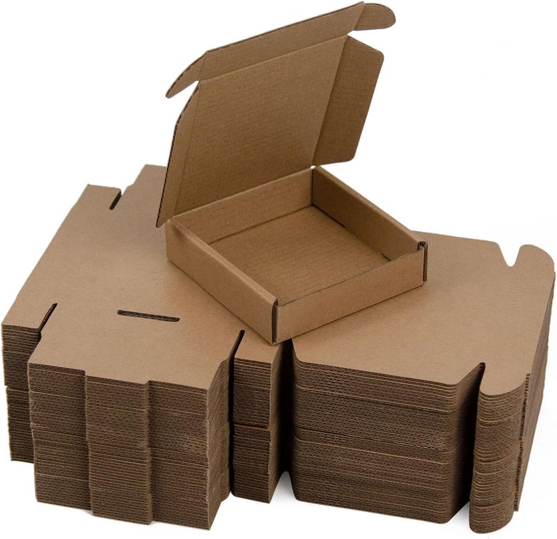 SUNLPH 50 Pack 4x4x1 Inches Small Shipping Boxes, Brown Corrugated Cardboard Boxes, Moving Mailing Packing Box - Image 1